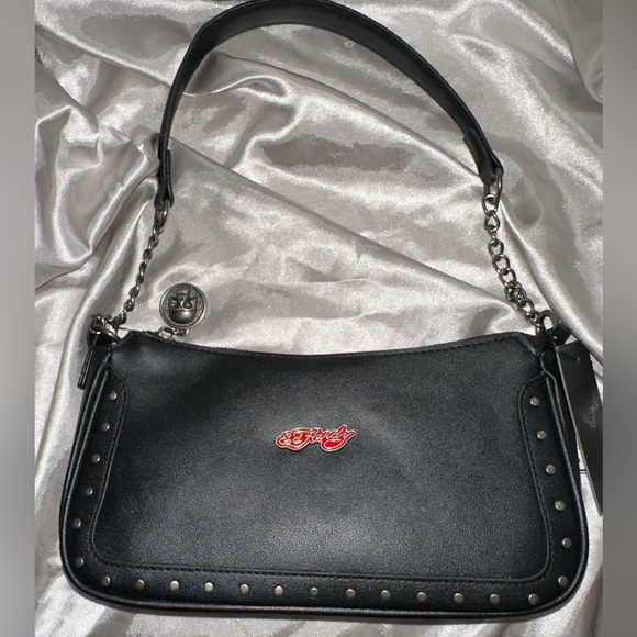 Ed Hardy Black and Red Studded Shoulder Bag - Picture 2 of 7
